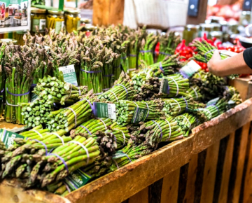 Bunches of asparagus on display
